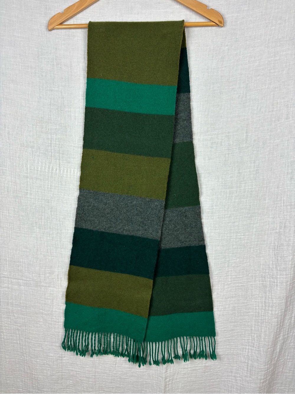 Express Merino Wool Cashmere Green and Teal Striped Scarf Scotland